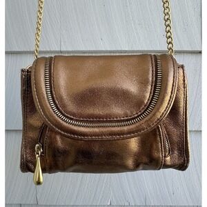 Hobo International Metallic Bronze Leather Crossbody Bag Small